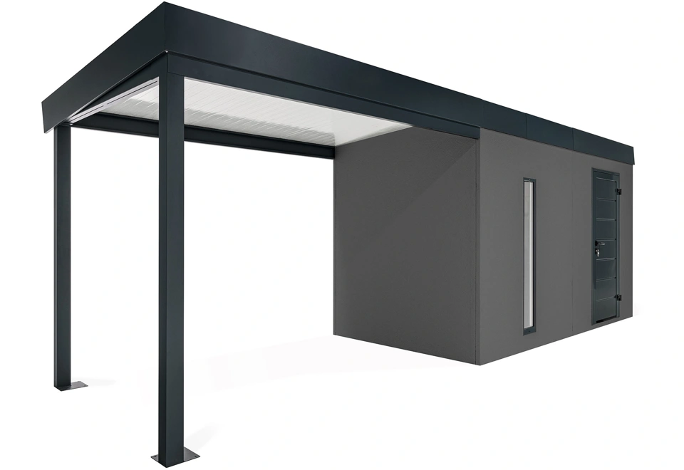 GARDEON® Záhradný domček s dverami Hörmann, svetlíkom a ľavým prístreškom