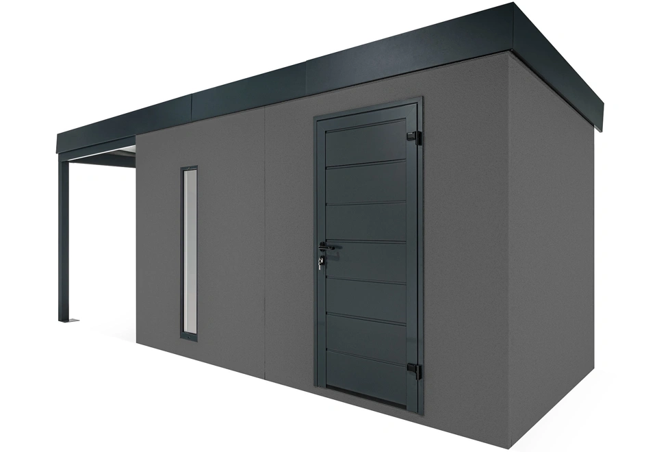 GARDEON® Záhradný domček s dverami Hörmann, svetlíkom a ľavým prístreškom