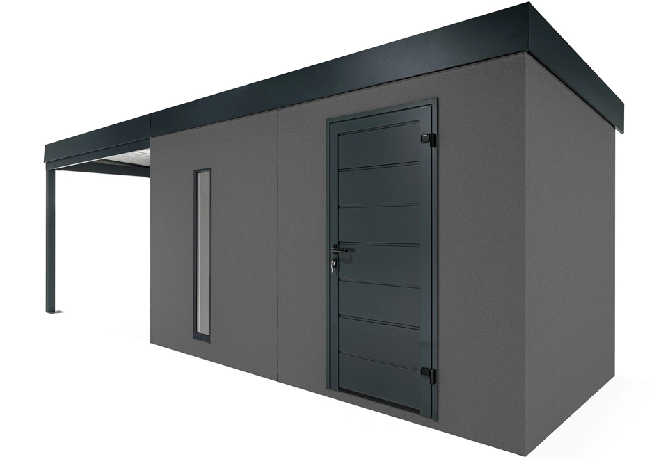 GARDEON® Záhradný domček s dverami Hörmann, svetlíkom a ľavým prístreškom