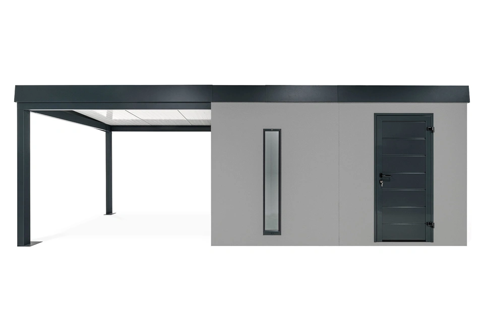 GARDEON® Záhradný domček s dverami Hörmann, svetlíkom a ľavým prístreškom