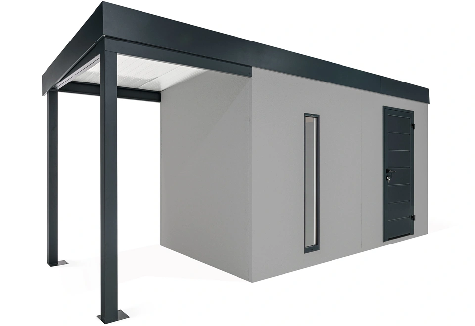 GARDEON® Záhradný domček s dverami Hörmann, svetlíkom a ľavým prístreškom