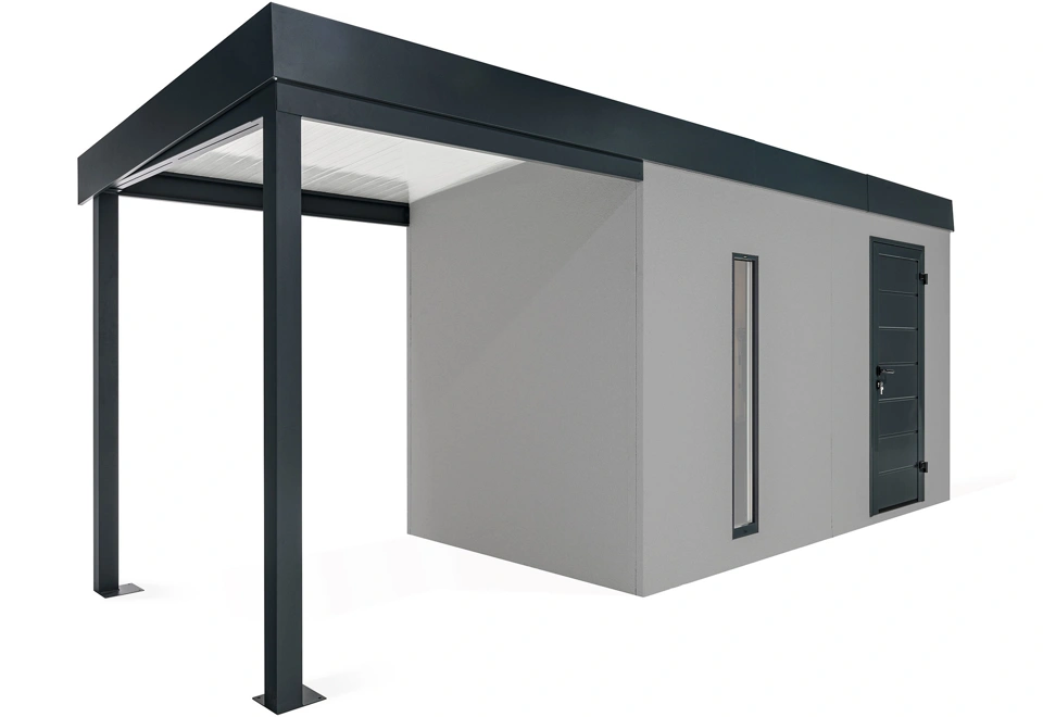 GARDEON® Záhradný domček s dverami Hörmann, svetlíkom a ľavým prístreškom