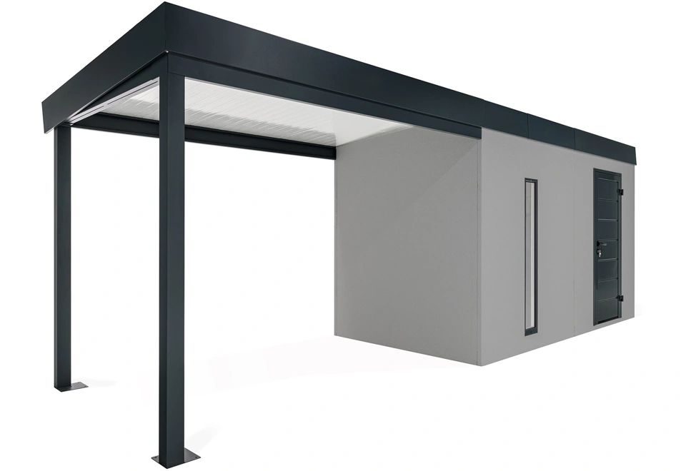 GARDEON® Záhradný domček s dverami Hörmann, svetlíkom a ľavým prístreškom