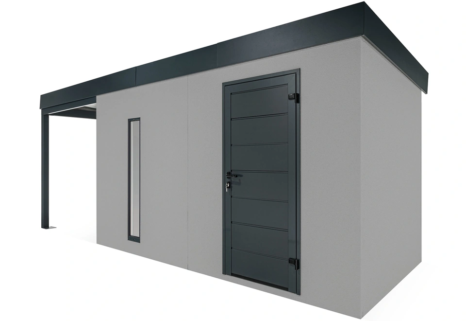 GARDEON® Záhradný domček s dverami Hörmann, svetlíkom a ľavým prístreškom