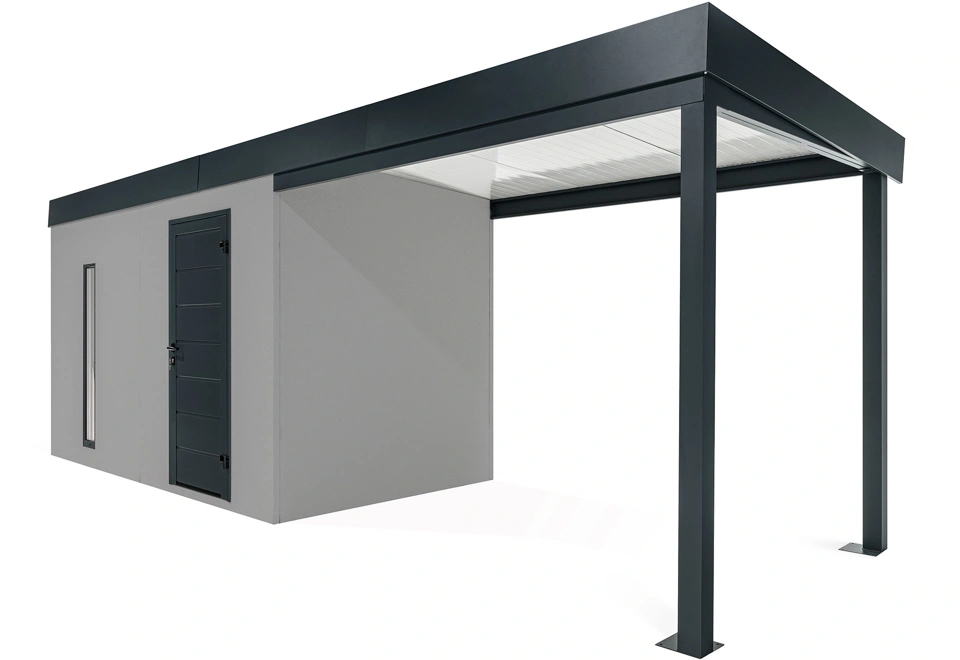 GARDEON® Záhradný domček s dverami Hörmann, svetlíkom a ľavým prístreškom