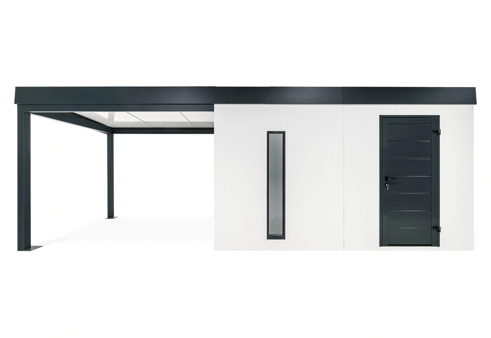 GARDEON® Záhradný domček s dverami Hörmann, svetlíkom a ľavým prístreškom