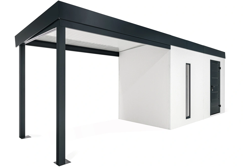 GARDEON® Záhradný domček s dverami Hörmann, svetlíkom a ľavým prístreškom