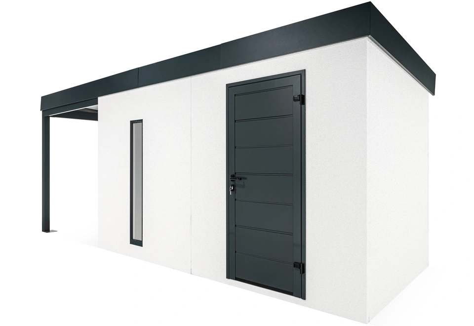 GARDEON® Záhradný domček s dverami Hörmann, svetlíkom a ľavým prístreškom