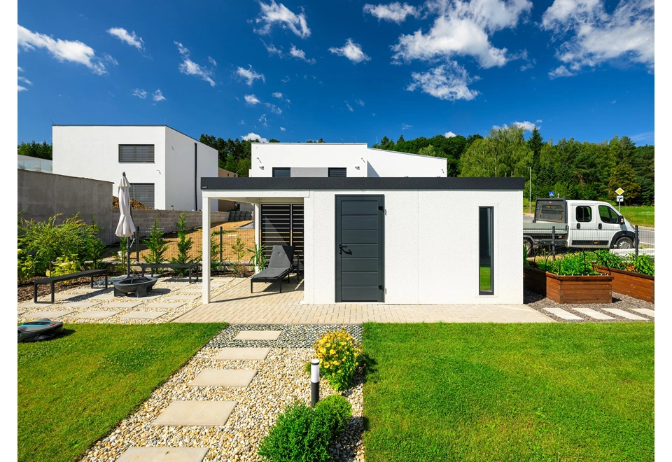 GARDEON® Záhradný domček s dverami Hörmann, svetlíkom a ľavým prístreškom