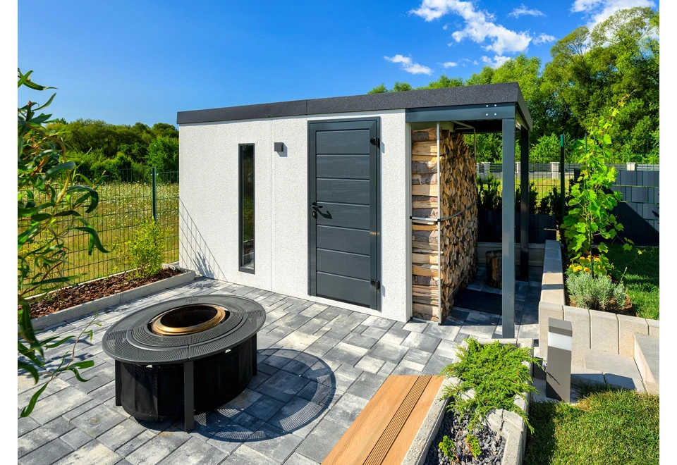 GARDEON® Záhradný domček s dverami Hörmann, svetlíkom a pravým prístreškom