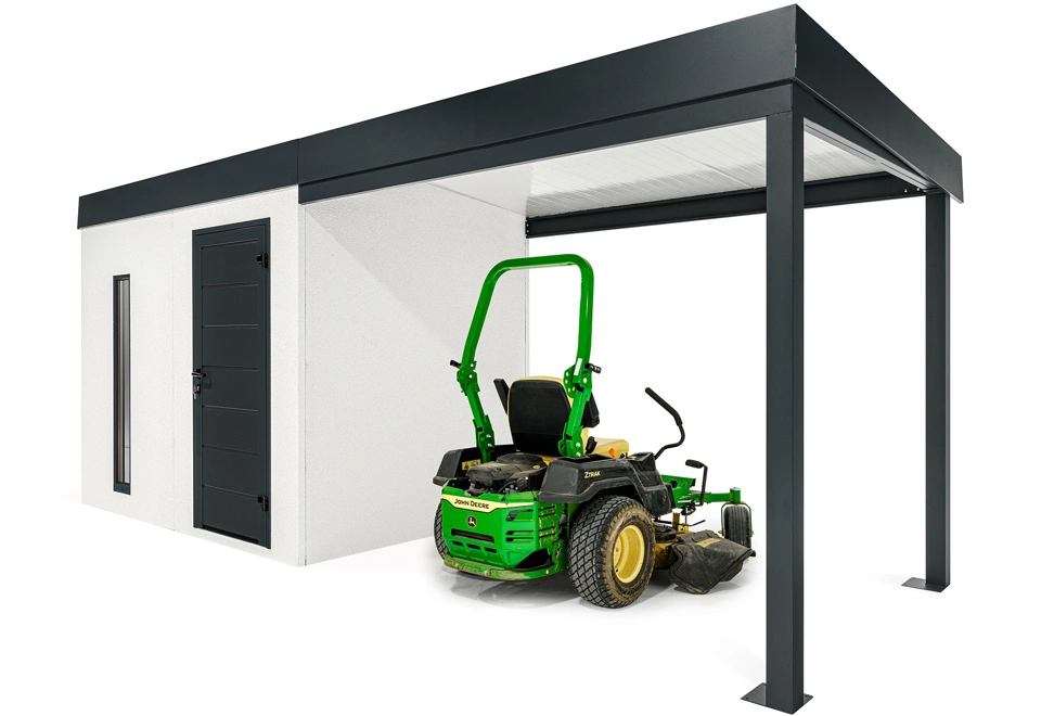 GARDEON® Záhradný domček s dverami Hörmann, svetlíkom a pravým prístreškom