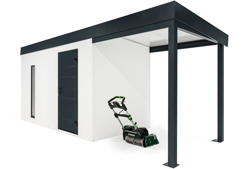 GARDEON® Záhradný domček s dverami Hörmann, svetlíkom a pravým prístreškom