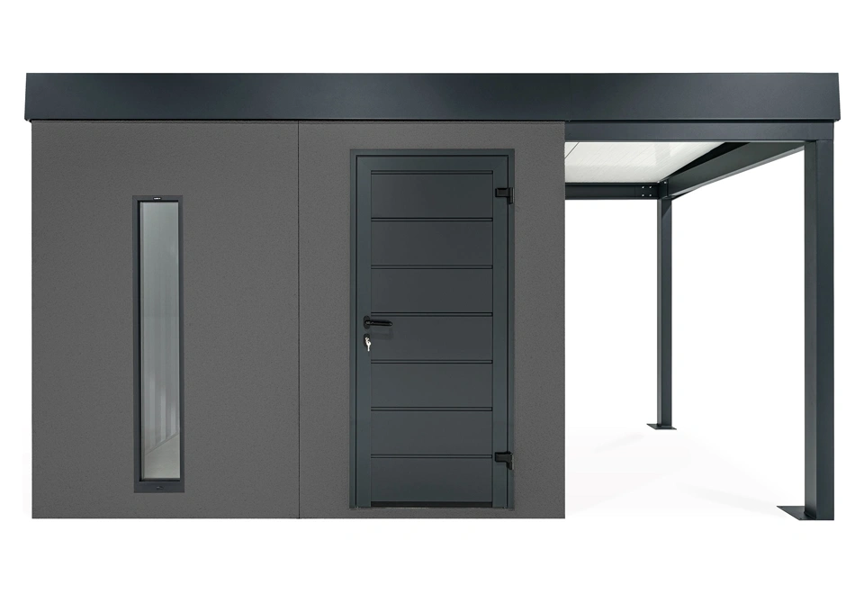 GARDEON® Záhradný domček s dverami Hörmann, svetlíkom a pravým prístreškom