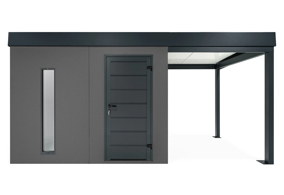 GARDEON® Záhradný domček s dverami Hörmann, svetlíkom a pravým prístreškom