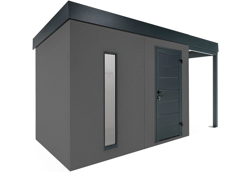 GARDEON® Záhradný domček s dverami Hörmann, svetlíkom a pravým prístreškom