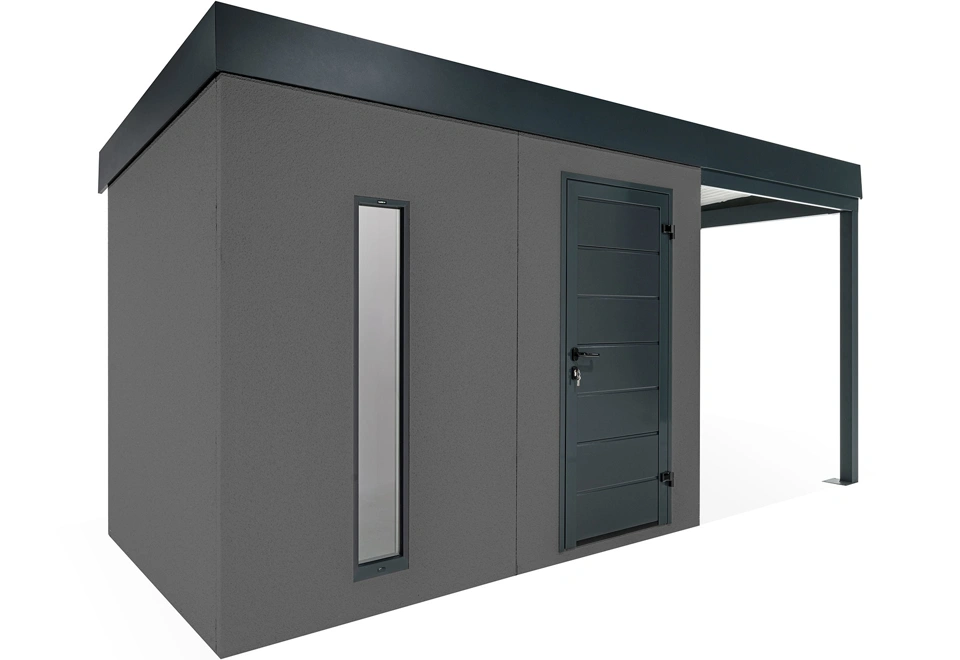GARDEON® Záhradný domček s dverami Hörmann, svetlíkom a pravým prístreškom