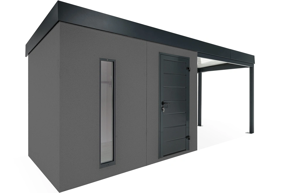 GARDEON® Záhradný domček s dverami Hörmann, svetlíkom a pravým prístreškom