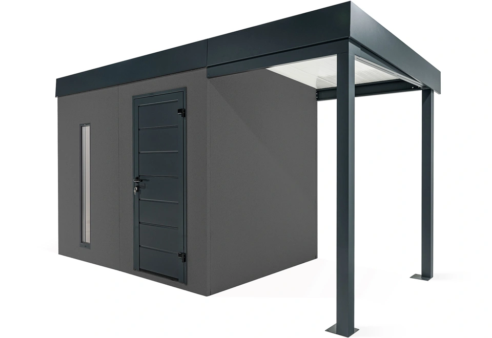 GARDEON® Záhradný domček s dverami Hörmann, svetlíkom a pravým prístreškom