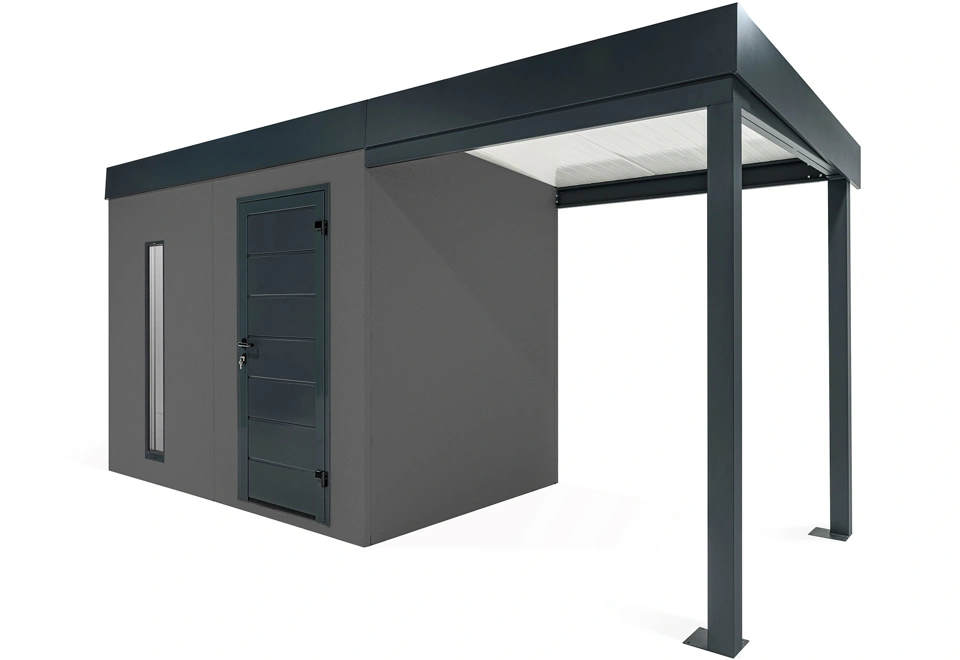 GARDEON® Záhradný domček s dverami Hörmann, svetlíkom a pravým prístreškom