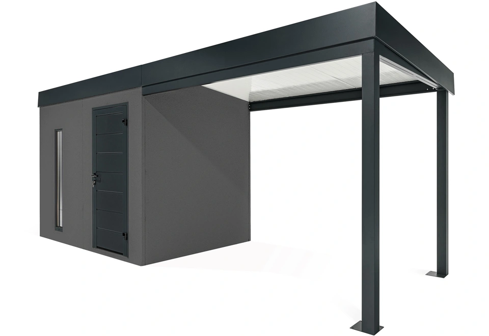 GARDEON® Záhradný domček s dverami Hörmann, svetlíkom a pravým prístreškom