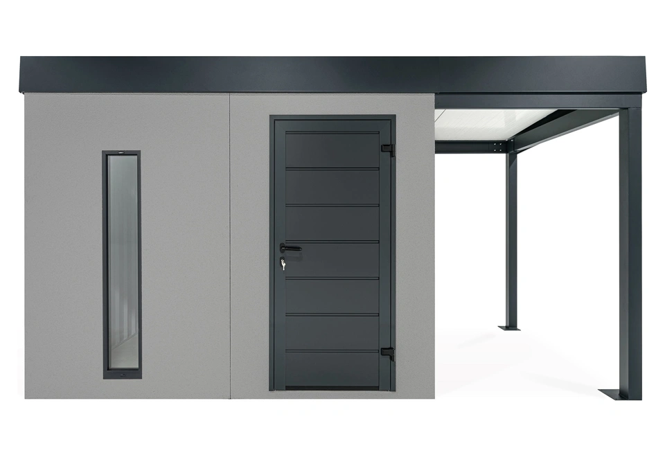 GARDEON® Záhradný domček s dverami Hörmann, svetlíkom a pravým prístreškom