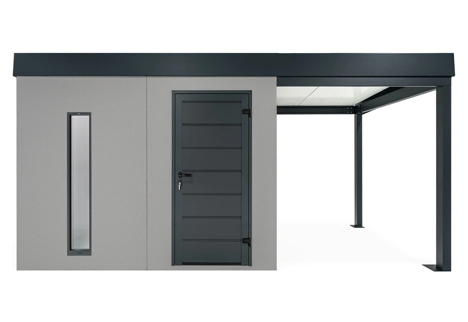 GARDEON® Záhradný domček s dverami Hörmann, svetlíkom a pravým prístreškom