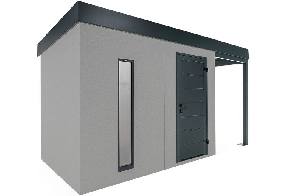 GARDEON® Záhradný domček s dverami Hörmann, svetlíkom a pravým prístreškom