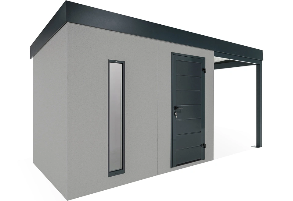 GARDEON® Záhradný domček s dverami Hörmann, svetlíkom a pravým prístreškom