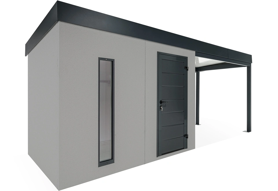 GARDEON® Záhradný domček s dverami Hörmann, svetlíkom a pravým prístreškom