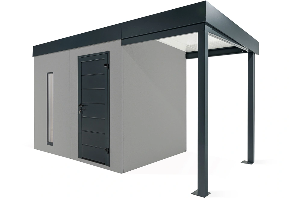 GARDEON® Záhradný domček s dverami Hörmann, svetlíkom a pravým prístreškom