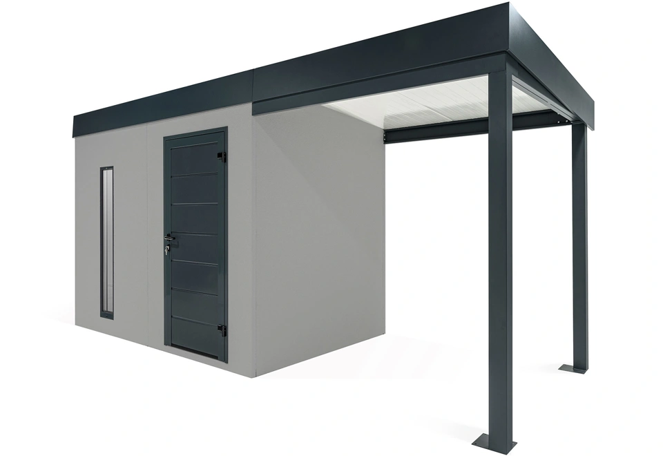 GARDEON® Záhradný domček s dverami Hörmann, svetlíkom a pravým prístreškom