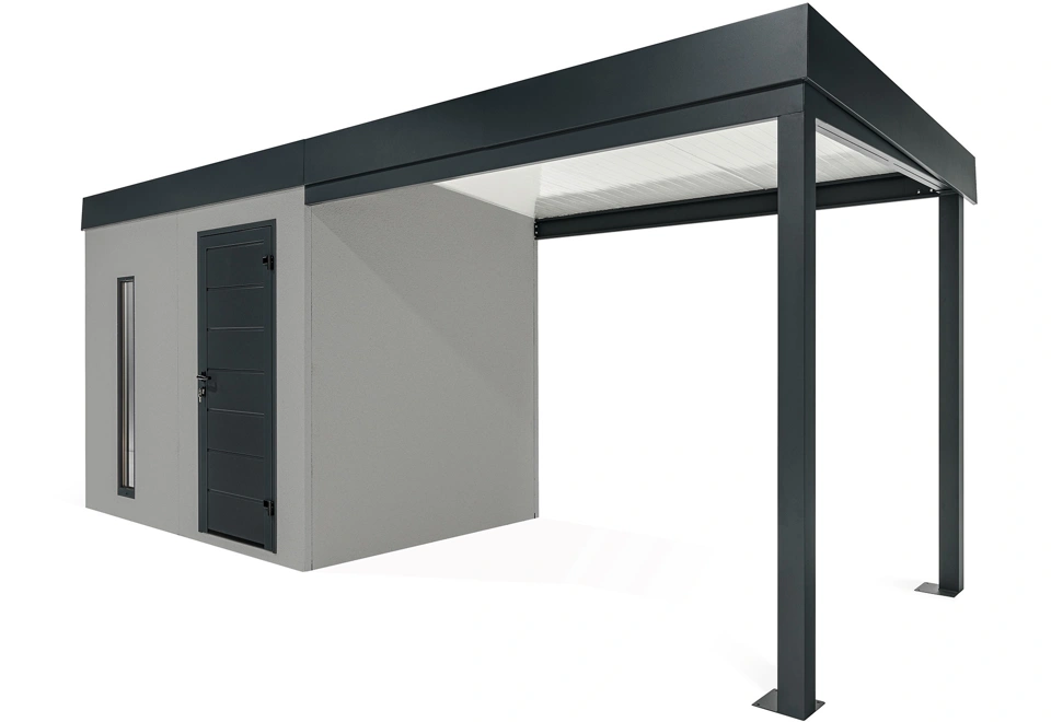 GARDEON® Záhradný domček s dverami Hörmann, svetlíkom a pravým prístreškom