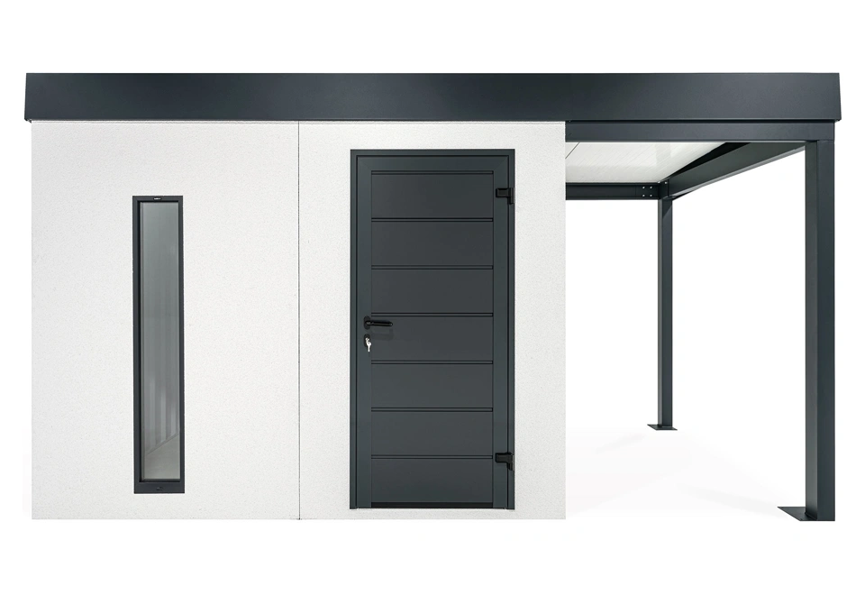 GARDEON® Záhradný domček s dverami Hörmann, svetlíkom a pravým prístreškom