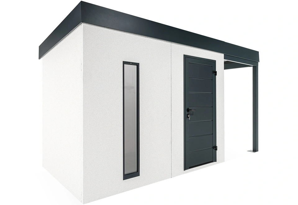 GARDEON® Záhradný domček s dverami Hörmann, svetlíkom a pravým prístreškom