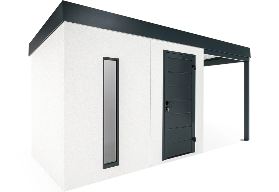 GARDEON® Záhradný domček s dverami Hörmann, svetlíkom a pravým prístreškom