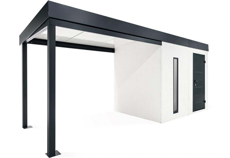 GARDEON® Záhradný domček s dverami Hörmann, svetlíkom a pravým prístreškom