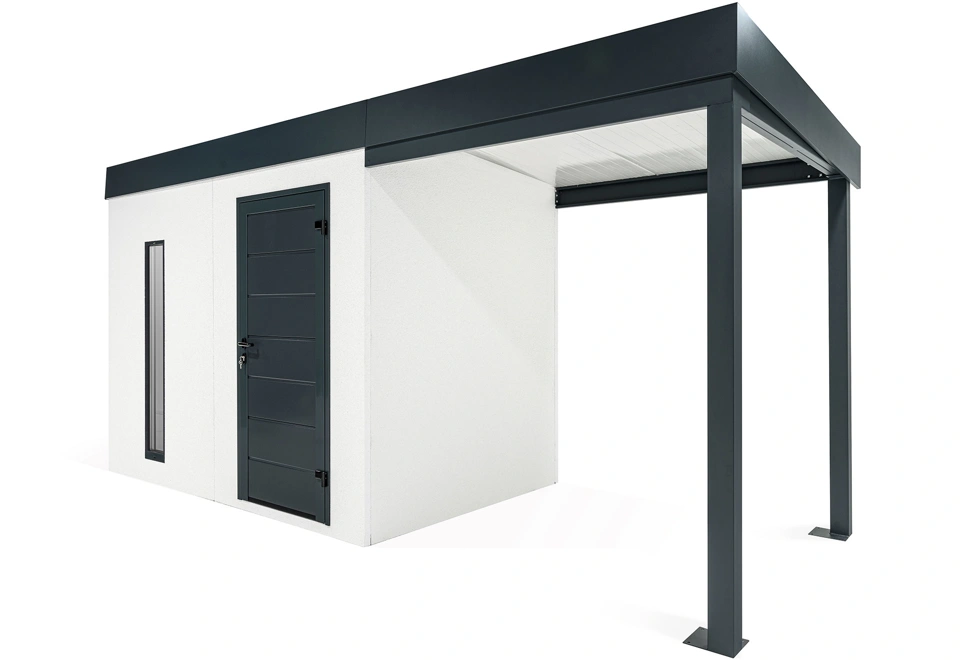 GARDEON® Záhradný domček s dverami Hörmann, svetlíkom a pravým prístreškom