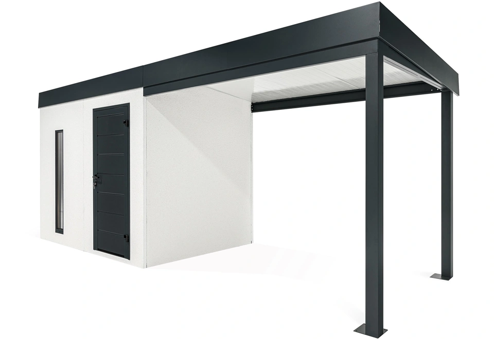 GARDEON® Záhradný domček s dverami Hörmann, svetlíkom a pravým prístreškom