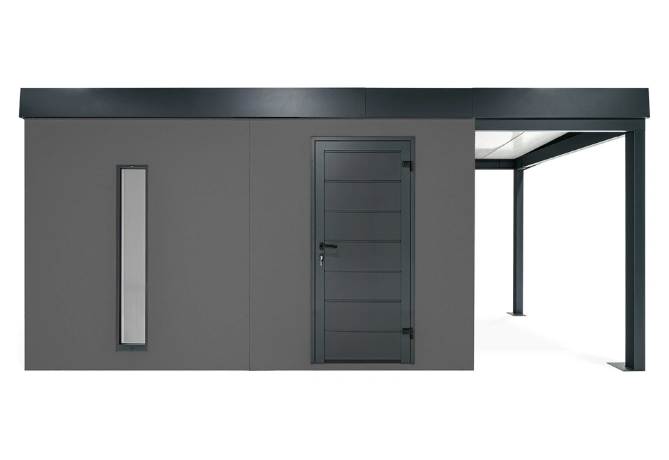 GARDEON® Záhradný domček s dverami Hörmann, svetlíkom a pravým prístreškom