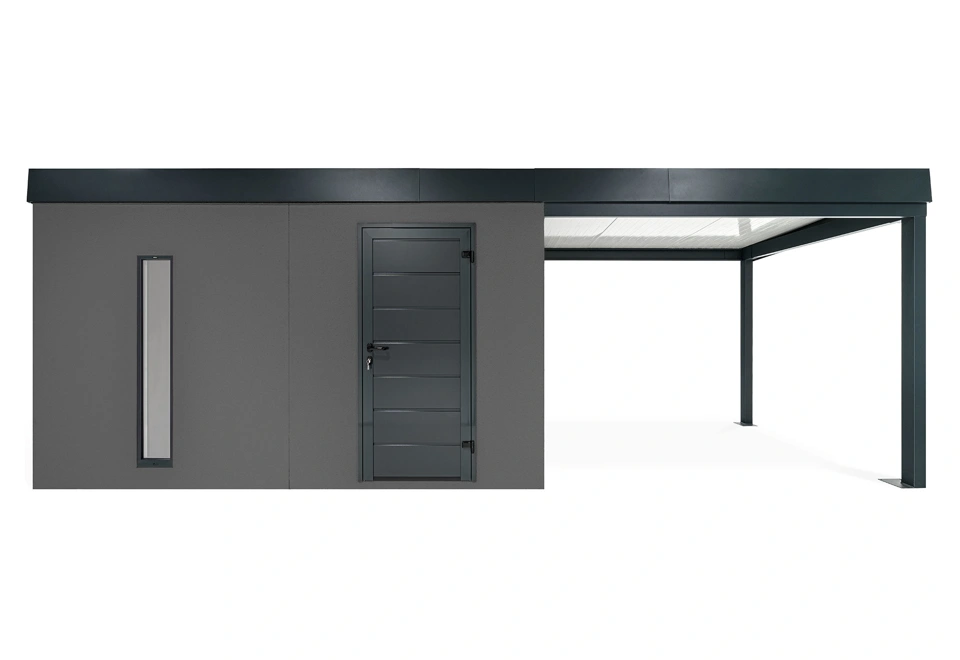 GARDEON® Záhradný domček s dverami Hörmann, svetlíkom a pravým prístreškom