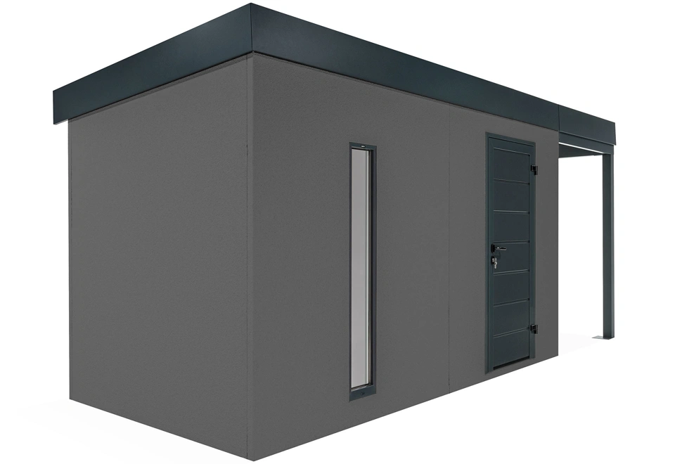 GARDEON® Záhradný domček s dverami Hörmann, svetlíkom a pravým prístreškom