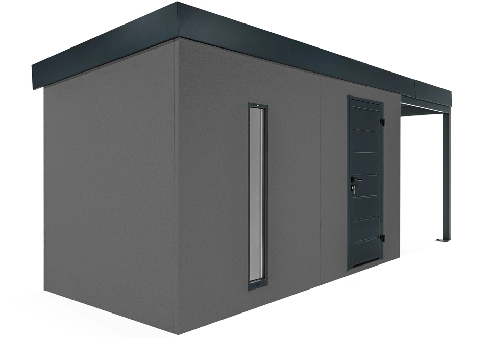 GARDEON® Záhradný domček s dverami Hörmann, svetlíkom a pravým prístreškom