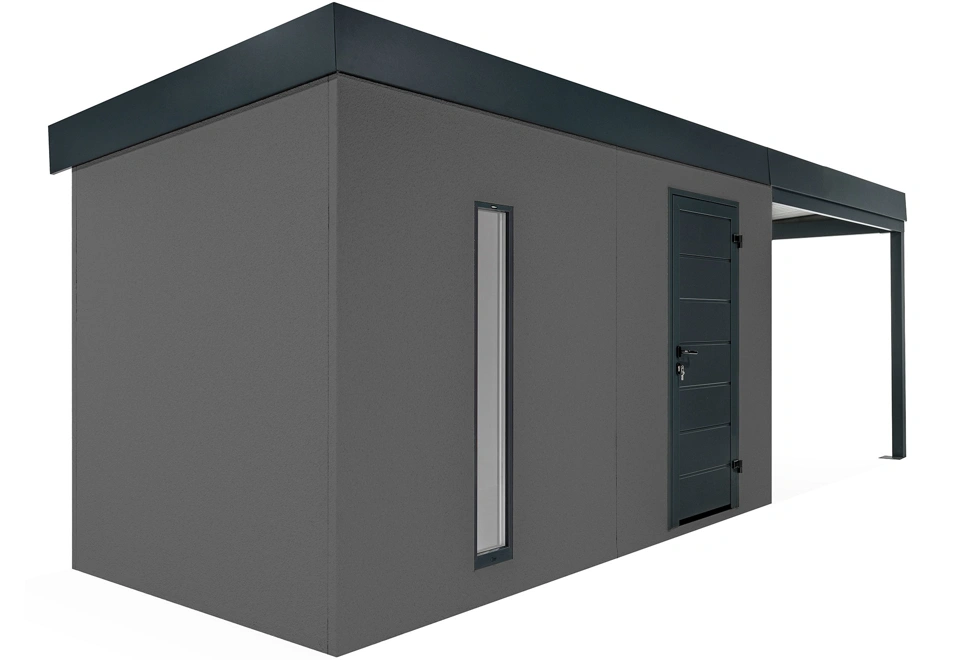 GARDEON® Záhradný domček s dverami Hörmann, svetlíkom a pravým prístreškom