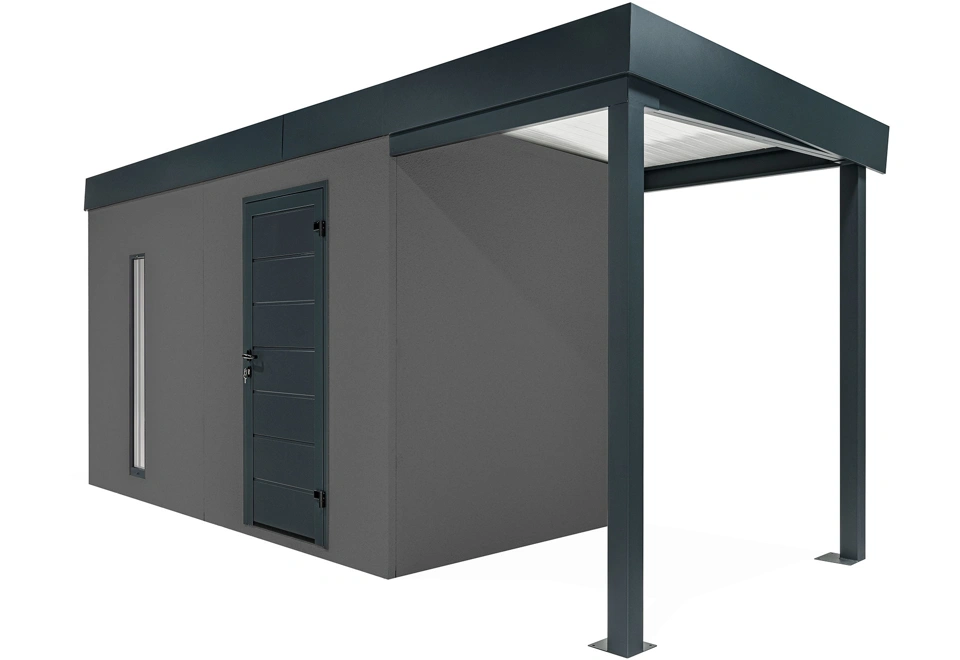 GARDEON® Záhradný domček s dverami Hörmann, svetlíkom a pravým prístreškom