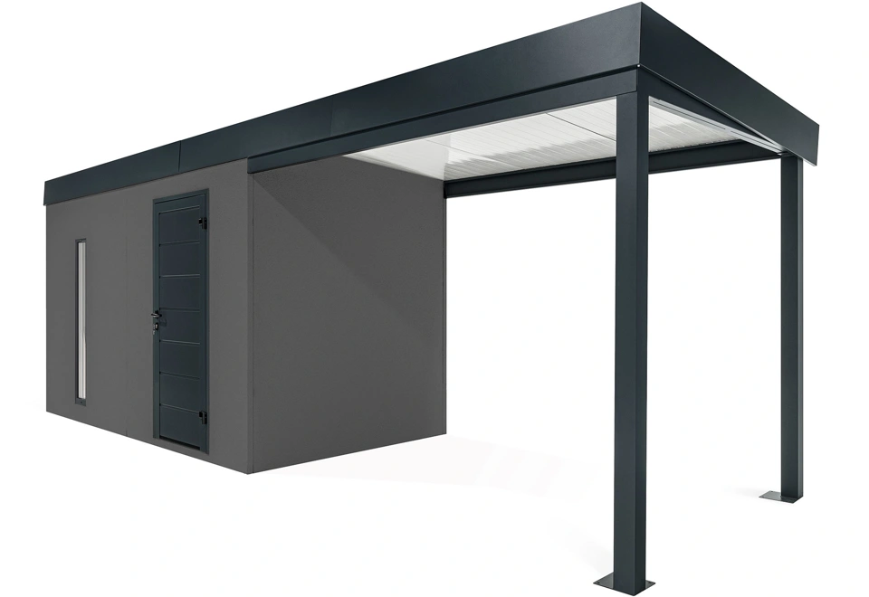 GARDEON® Záhradný domček s dverami Hörmann, svetlíkom a pravým prístreškom