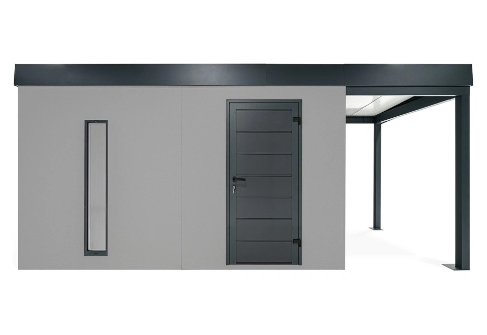 GARDEON® Záhradný domček s dverami Hörmann, svetlíkom a pravým prístreškom