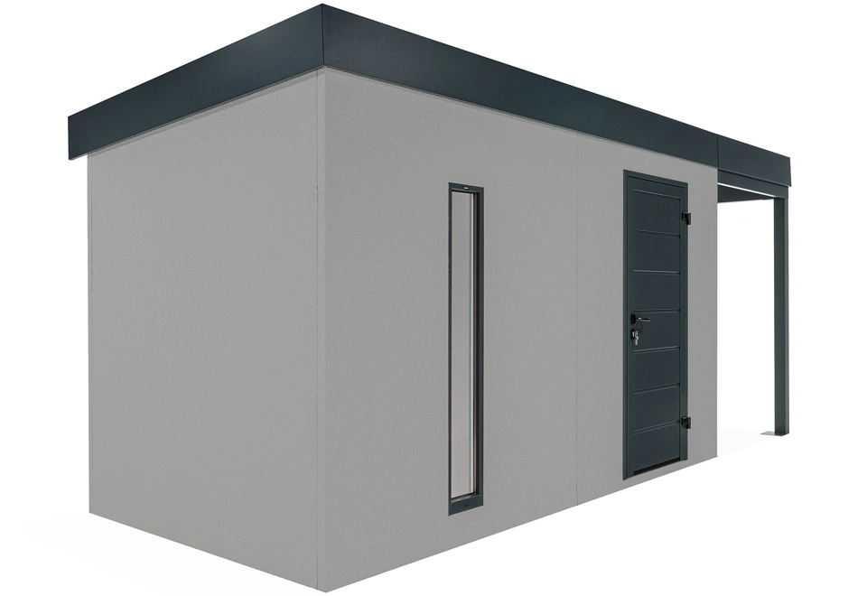 GARDEON® Záhradný domček s dverami Hörmann, svetlíkom a pravým prístreškom