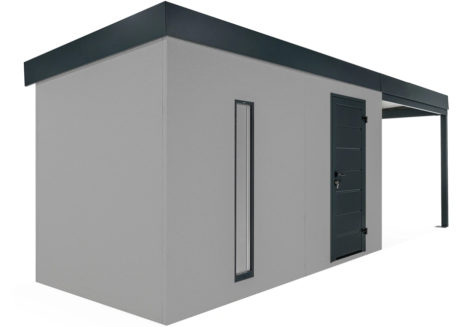 GARDEON® Záhradný domček s dverami Hörmann, svetlíkom a pravým prístreškom