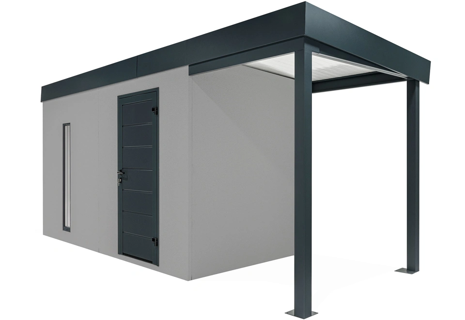 GARDEON® Záhradný domček s dverami Hörmann, svetlíkom a pravým prístreškom