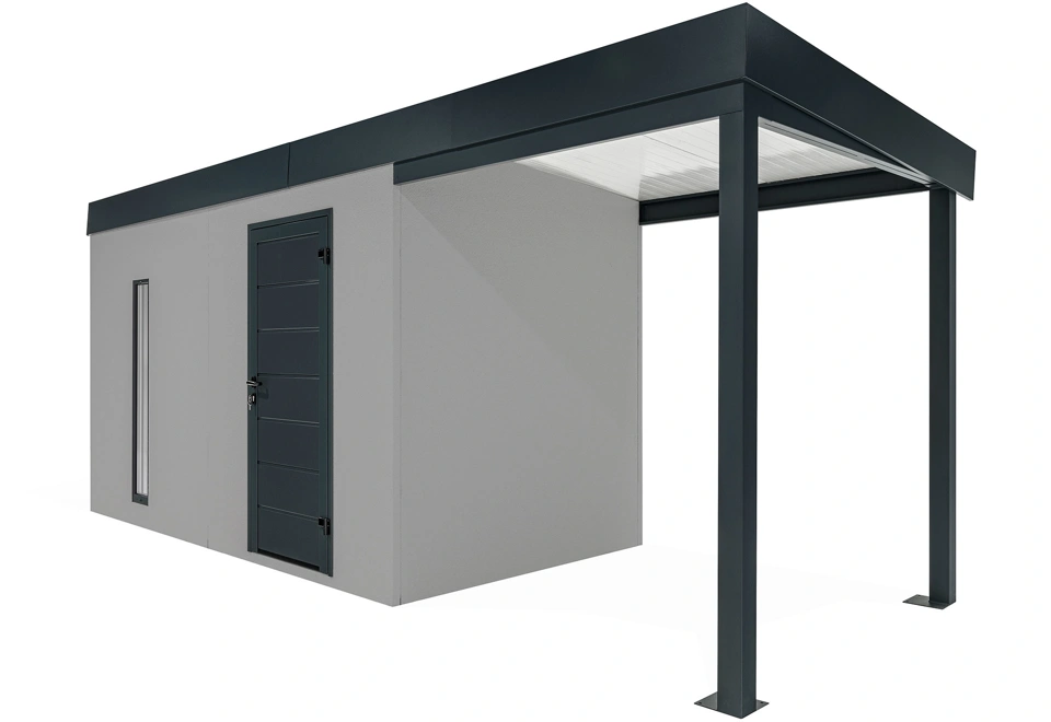 GARDEON® Záhradný domček s dverami Hörmann, svetlíkom a pravým prístreškom